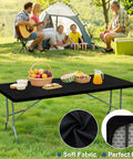 Super Stretch Spandex Tablecloth For 6 Foot Tables Fitted Elastic Cover That Stays Put Washable Outdoor Patio Cloth For Camping And Parties Black 30 X 72 Inches on picnic table with fruits