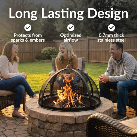 Round Fire Pit Spark Screen Cover With Easy Opening Latch Heavy Duty Steel Mesh Shield For 36 Inch Outdoor Fire Pits Ember Guard