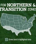 Map showing ideal growing areas for Premium Kentucky 31 Tall Fescue Grass Seed To Build A Badass Drought Resistant Lawn.