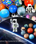 Solar System Planets STEM Toys For Kids Kid Friendly Non Toxic Sensory Space Set With 10 Planets Moon And Sun displayed with astronaut