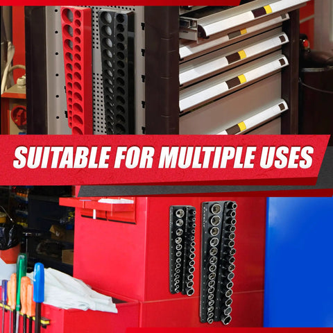 Magnetic Socket Organizer Set 8 Piece For SAE And Metric Deep And Shallow Sockets Holds 199 Sockets installed on tool chest