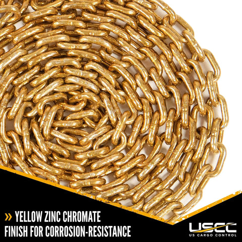 Top Shelf Grade 70 Chain 3 8 Inch By 400 Feet Heavy Duty Freight And Rigging Link with yellow zinc chromate finish for durability.