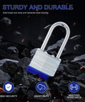 Heavy Duty Outdoor Padlock Set With Keys For Gates And Fences, Laminated Body 1-9/16 Inch Wide Long Shackle close-up