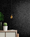 Black Glitter Peel And Stick Wallpaper Self Adhesive Vinyl Roll 15.7x354 Inches 38.75 Sq Ft on wall with decor.