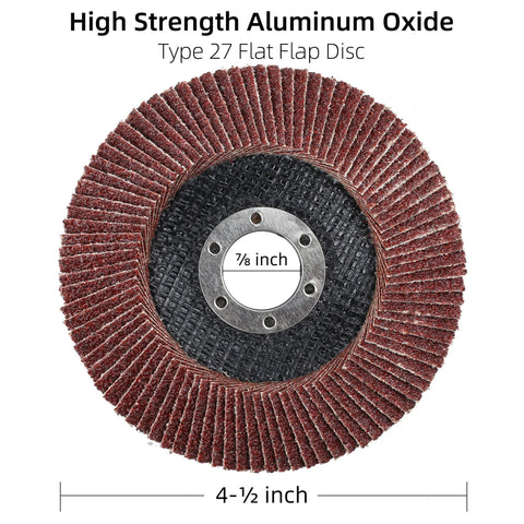 Flap disc for angle grinder, front view, Type 27, 4-1/2 inch diameter, aluminum oxide, 7/8 inch arbor