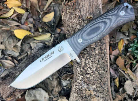 Survival Knife For Camping And Bushcraft With 14.5 cm Drop Point Blade In Stainless MOVA 1.4116 Black Micarta Handle Outdoor