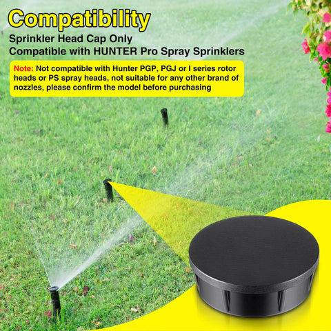 3 Pack Sprinkler Head Cap Set For Hunter Pro Spray Sprinklers With Fluoroelastomer Seals, Black Cap With O Rings displayed on grass