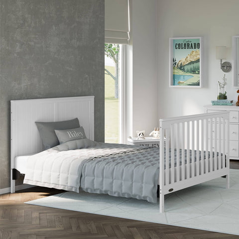 White Crib Conversion Kit For 4 In 1 And 5 In 1 Convertible Cribs And Mini Cribs Converts To Twin And Full Beds in bedroom