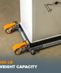 Heavy Duty All Swivel Mobile Base For 650 Lb Capacity showing corner casters under equipment