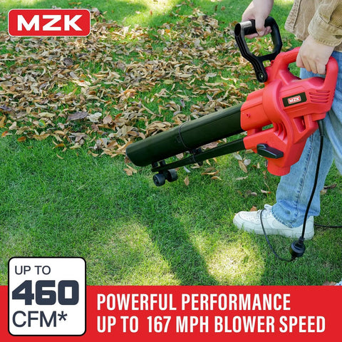 All In One Electric Leaf Blower Corded Vacuum Mulcher With 460 CFM And 167 MPH Airflow With 40L Leaf Collection Bag in use