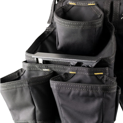 Close-up of Pro Ballistic Suspension Rig with Infinity Tool Belt pouches and cell phone pocket for iPhone 6 Plus.