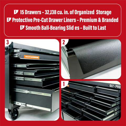 72 Inch Heavy Duty Mobile Tool Chest On Wheels With Solid Wood Top Workbench, 15 Drawer Rolling Tool Storage Organizer Collage