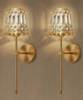 Gold Rechargeable Wireless Wall Sconces Set Of 2 With Remote Dimmable Accent Lamps Home Decor on a textured wall.