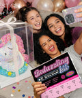 Three friends taking a selfie with 40,000 Pcs Resin Jelly Rhinestones Kit in 30 Vibrant Colors 3mm Flatback Rhinestones gift set.