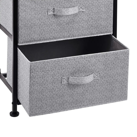 Fabric Four Drawer Storage Organizer Unit For Bedroom Closet with open removable fabric drawer, steel frame, black details