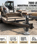 Built Like A Tank 7000Lb Square Drop Leg Trailer Jack With Weld On Pipe Mount And Side Wind Crank for Heavy Utility Livestock Haulers in use.