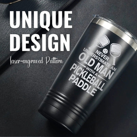 Dope Pickleball Gift For Men 20 Oz Stainless Steel Travel Tumbler featuring unique laser-etched design and tight seal lid.