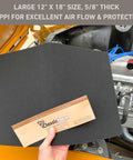 Universal DIY Air Filter Foam Sheet For Motorcycles Dirt Bikes Classic Cars ATVs UTVs SXS And Small Engines held above engine