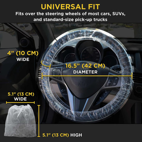 200 Piece Disposable Steering Wheel Covers And Gear Selector Covers Set For Universal Fit Clear Plastic With Elastic Bands