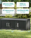 Go-To Weatherproof Resin Shoe Storage Cabinet With Adjustable Shelves And Bench, UV Resistant 3 Barn Doors, outdoor view