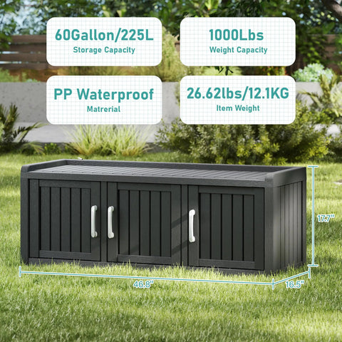 Go-To Weatherproof Resin Shoe Storage Cabinet With Adjustable Shelves And Bench, UV Resistant 3 Barn Doors, outdoor view