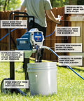 Heavy Duty Cart Airless Paint Sprayer For Interior And Exterior Jobs Featuring Stainless Steel Piston Pump and features close-up.
