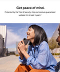 Unlocked Android Smartphone Pixel 4a Boasting A Sleek Just Black Finish And Ridiculous Battery Life Paired With A Dope 12 Megapixel Camera For Crisp Photos And Lightning Fast Speeds Perfect For Everyday Use And Travel Adventures, held by a smiling woman outdoors.