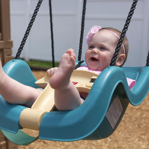 Infant To Toddler Outdoor Swing For Backyard Playset With Bucket Style Seat And Safe Harness, Weather Resistant Rope And Easy Buckle
