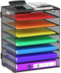 8 Tier Desk Paper Tray Organizer With Handles Mesh File Holder Storage For Home Office And Classroom Large Capacity