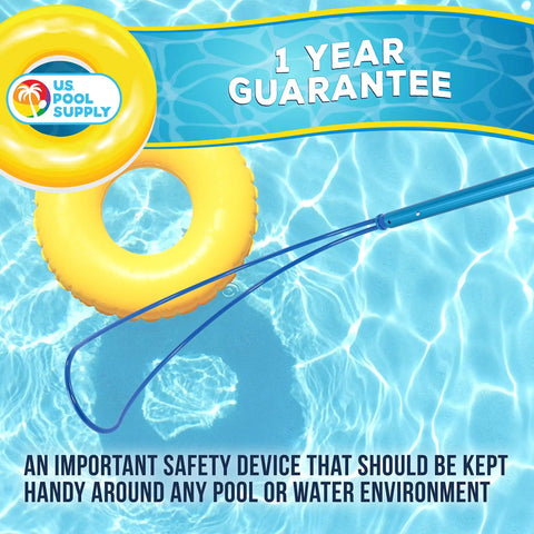 Heavy Duty Aluminum Pool Safety Hook Pole Engineered For Emergency Lifesaving Rescue To Reach Struggling Swimmers Fast with a flotation ring.