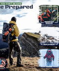 Person with backpack preparing for hiking, highlighting Ultra Large Waterproof Emergency Sleeping Bag For Survival And Hypothermia Prevention Lifesaver Multi Person Bivvy Sack For Cold Weather Shelter Durable Camping Gear And Emergency Bivy Essentials For Group Backcountry Trips Green