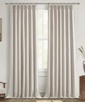 90 Inch Blackout Curtains For Living Room With Thermal Insulation And Noise Reduction Ivory Cream Set Of 2 Panels 100 Percent Light Blocking White Backing Great For Sliding Doors And Track System Pinch Pleat Or Back Tab installed in living room