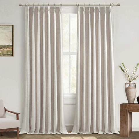 90 Inch Blackout Curtains For Living Room With Thermal Insulation And Noise Reduction Ivory Cream Set Of 2 Panels 100 Percent Light Blocking White Backing Great For Sliding Doors And Track System Pinch Pleat Or Back Tab installed in living room