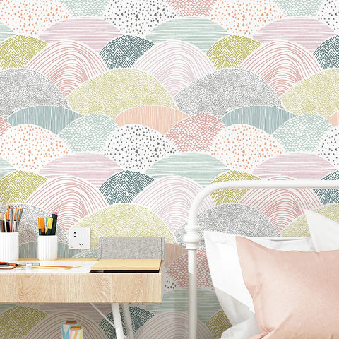 Peel And Stick Wallpaper Dot And Line Boho Pink Vinyl Roll 15.5 Inch By 78.7 Inch Self Adhesive Removable Wall Covering in bedroom.