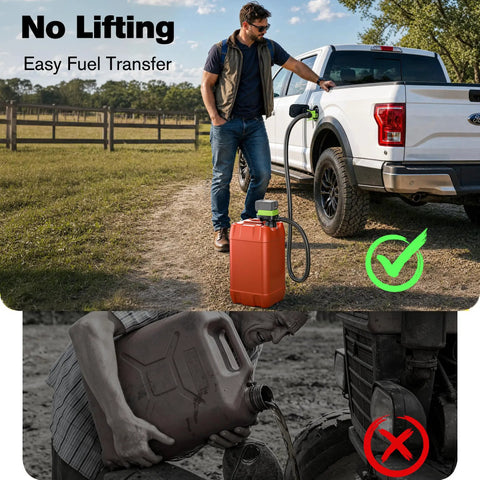 Real Deal 3.2 Gpm Fuel Transfer Pump With Smart Auto Stop Nozzle And Heavy Duty Leak Resistant Housing For Smooth Gas Line Work Without The Drip Mess Daily in use during fuel transfer.