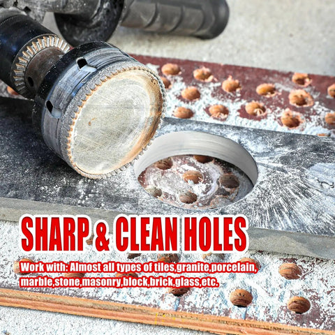 4 Inch Diamond Hole Saw Kit with Pilot Drill Bit on metal surface creating clean precise hole in ceramic tile porcelain glass stone granite marble