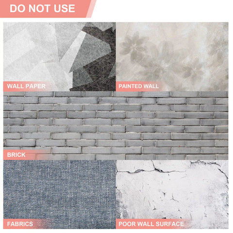 Image showing surfaces not recommended for Damage Free Adhesive Hooks Set With Sixteen Hooks And Thirty Two Strips install.
