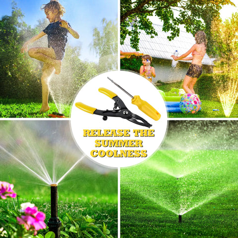All In One Sprinkler Head Removal Tool Set For Rain Bird 1800 And 5000 Series Pop Up Heads with children playing in water spray