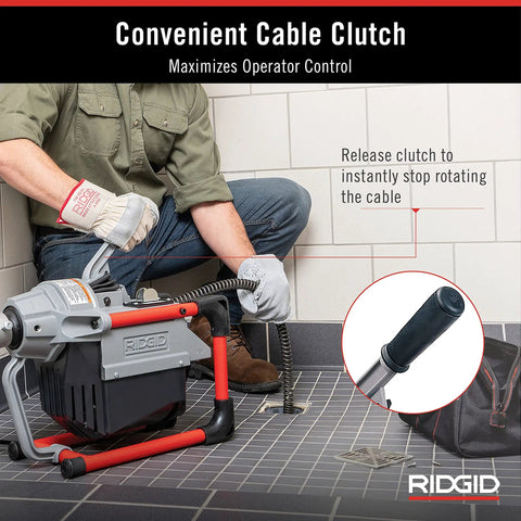Sectional Sewer Machine With A61 Auger Tool Kit And A62 Drain Cable Kit For Heavy Duty Drain Cleaning Ultra Portable Compact Footprint Ideal Go To Gear For Rooftops Septic Trucks And Pro Contractors in use on a tile floor