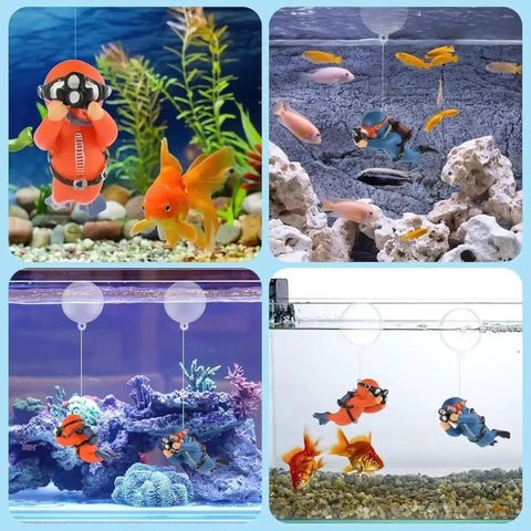 Floating Diver Camera Aquarium Decoration Two Pack With Totally Cute Floating Device Balls For Creative Fish Tanks Marine Habitat Ornaments PVC Aquarium Accessories In Orange And Blue shown in aquariums
