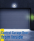 Lighted Doorbell Button And Garage Door Opener Switch With LED Light Wall Mounted Push To Exit Ringer Button Black Finish Soft Green Glow For Easy Dark Visibility Durable Surface Mount Button For Home And Garage next to garage door.