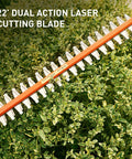 Cordless Hedge Trimmer With 22 Inch Dual Action Blades cutting shrubs with precision