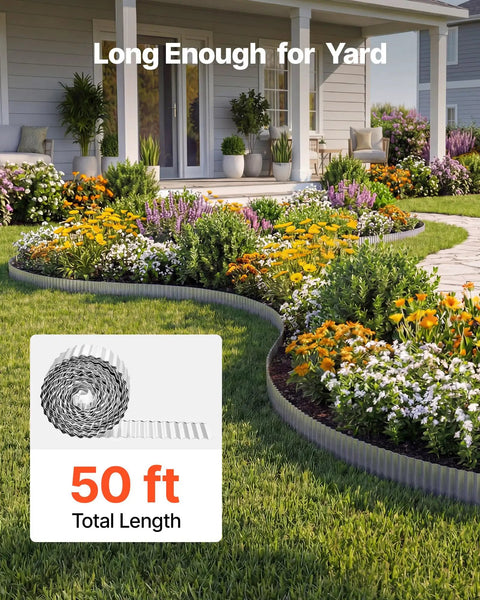 Heavy Duty Galvanized Steel Landscape Edging 50 Ft By 6 In Flexible Metal Border For Lawn And Flower Beds shown near house landscape