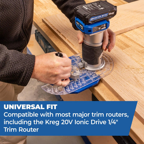 Top Shelf Trim Router Edge Guide With An Ergonomic Grip For Bullseye Precision On Standard Wood Routers during a precise cut.