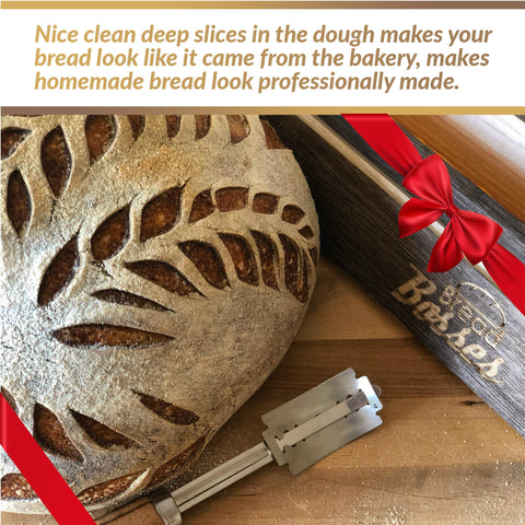 Artisan bread with deep slices made by Straight Fire Sourdough Lame Scoring Blade Next Level Dough Cutting Knife.