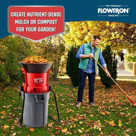 Person using Electric Leaf Mulcher And Shredder No More Bagging For Wet And Dry Leaves Grass Clippings Pine Needles Portable Garden Grinder And Chipper Freestanding Design Up To Thirty To One Mulch Ratio Adjustable Coarseness For Custom Mulch in yard