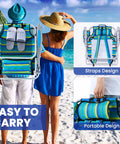 Portable Camping Recliner Chair for Adults with backpack design on beach, showing easy carry straps and collapsible frame.
