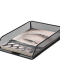 Mesh Desk Organizer with Single Tray, holding magazines, made of sturdy scratch-resistant steel wire for letter and A4 paper management.