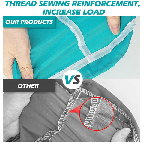 Comparison of cyan and gray sewing quality on 2 Pack Large Travel Laundry Bags For Dirty Clothes That Haul Easy 24 By 36 Inch Laundry Organizer Set
