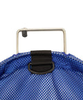 Blue Spearfishing Fish Bag Net With Heavy Duty 5mm Stainless Steel Handle, featuring secure clip closure and reinforced mesh.